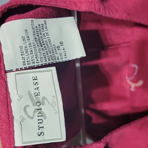 Studio Ease size 16 linen blend sleeveless pink embroidered maxi dress - Picture 3 of 7